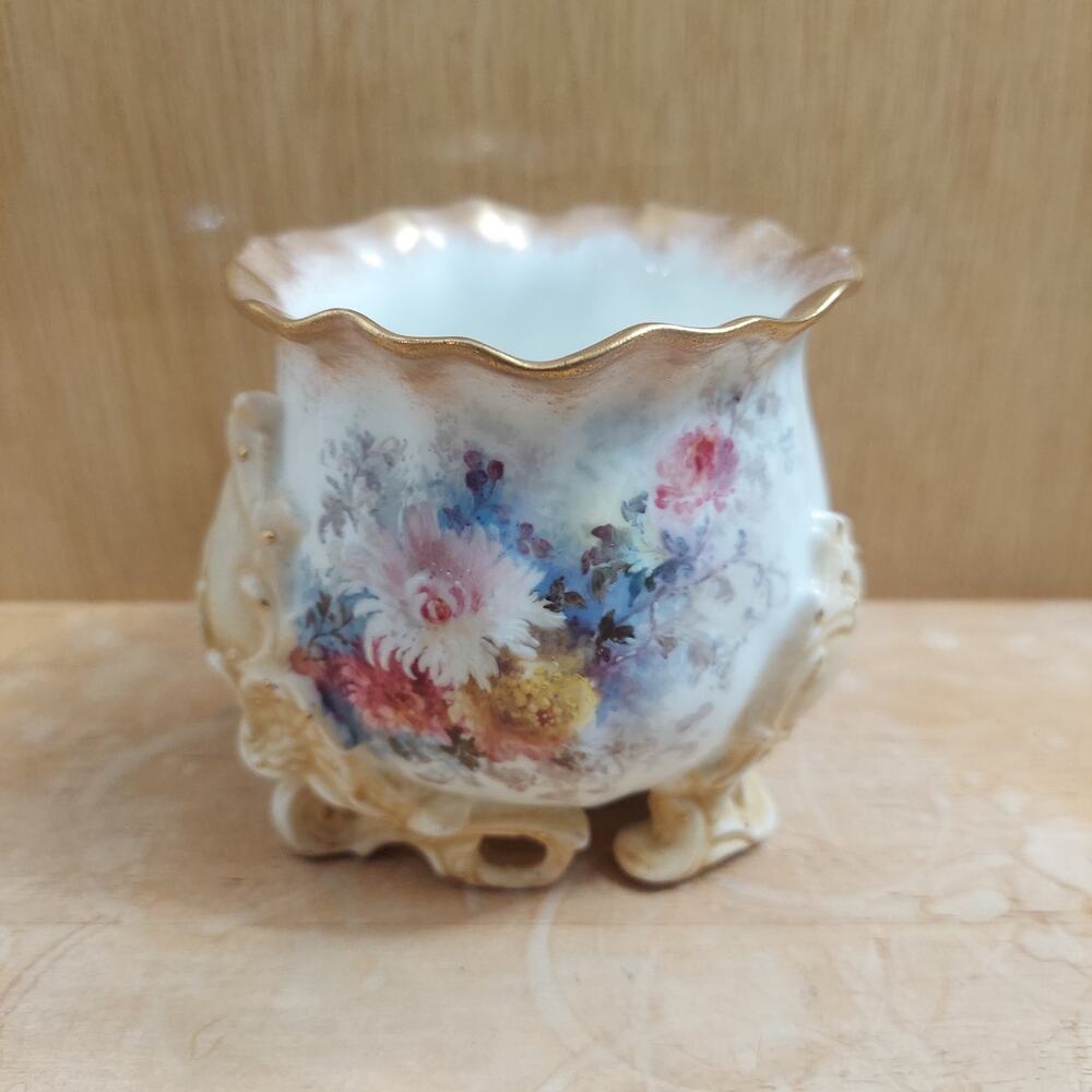 Antique Royal Doulton Burslem Floral 3.5"Hx3.5"W Porcelain Footed Sugar Bowl